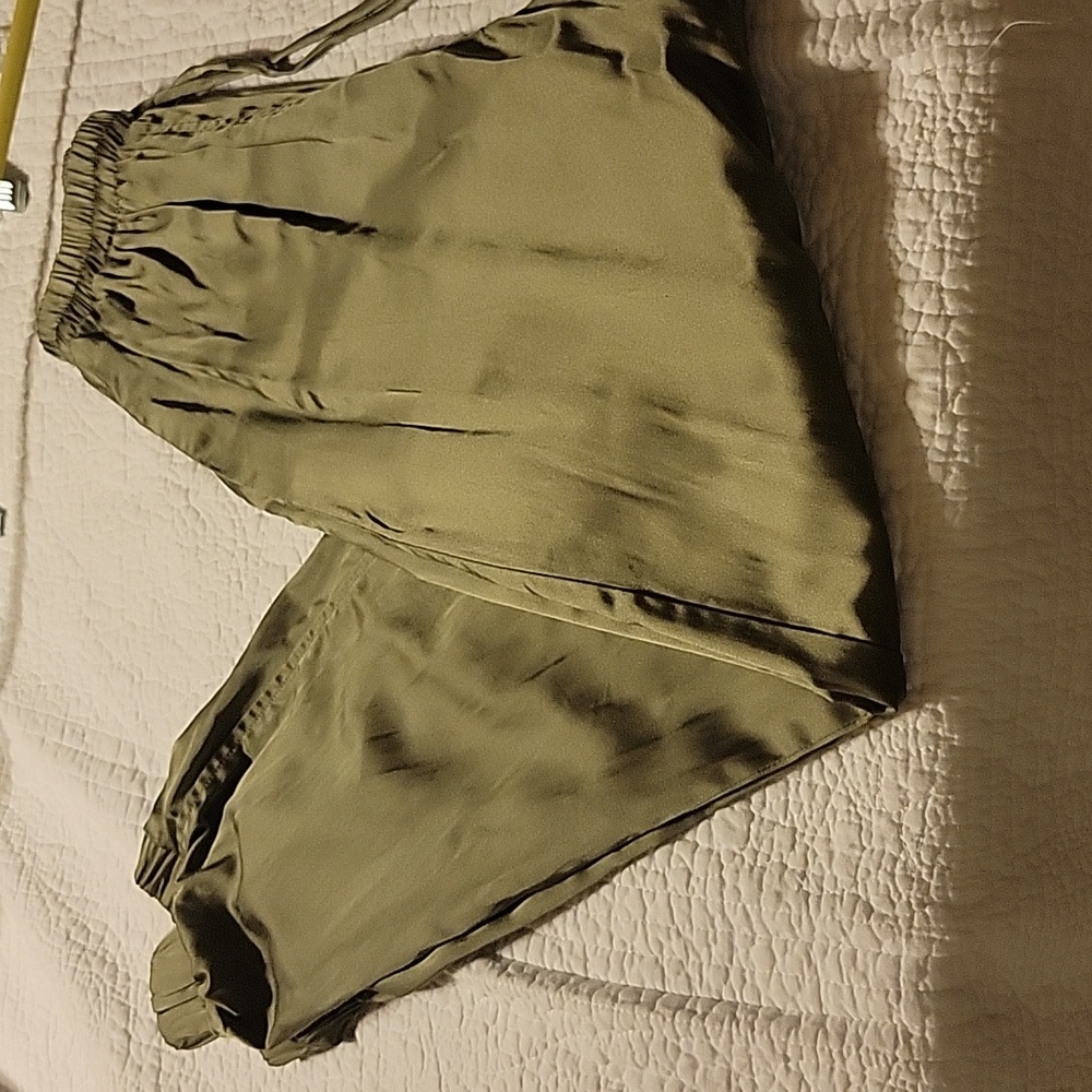 Army Green Silky Drawstring Pants, Elastic Drawst… - image 1